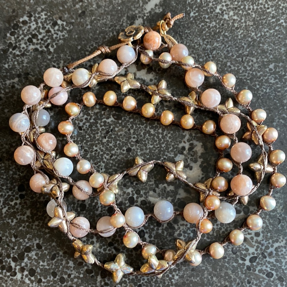 Pink and Gold Multi-Strand Necklace Elegant Jewelry